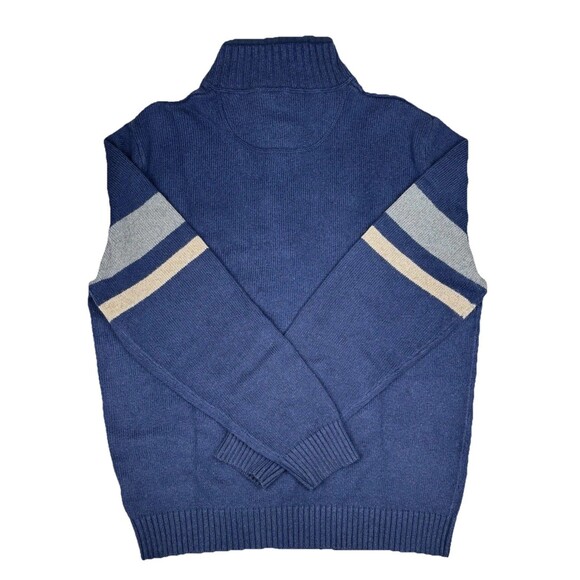 Men’s Eddie Bauer Blue Size M Lambswool Gorp Norm 1/4 Zip Sweater Arm Stripes - Picture 3 of 4